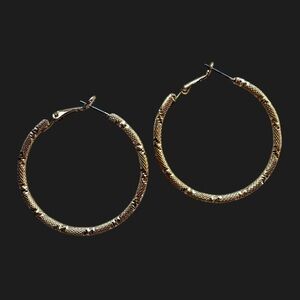 Gold Textured Hoop Earrings – Classic Etched Round Hoops with Latch Back Closure